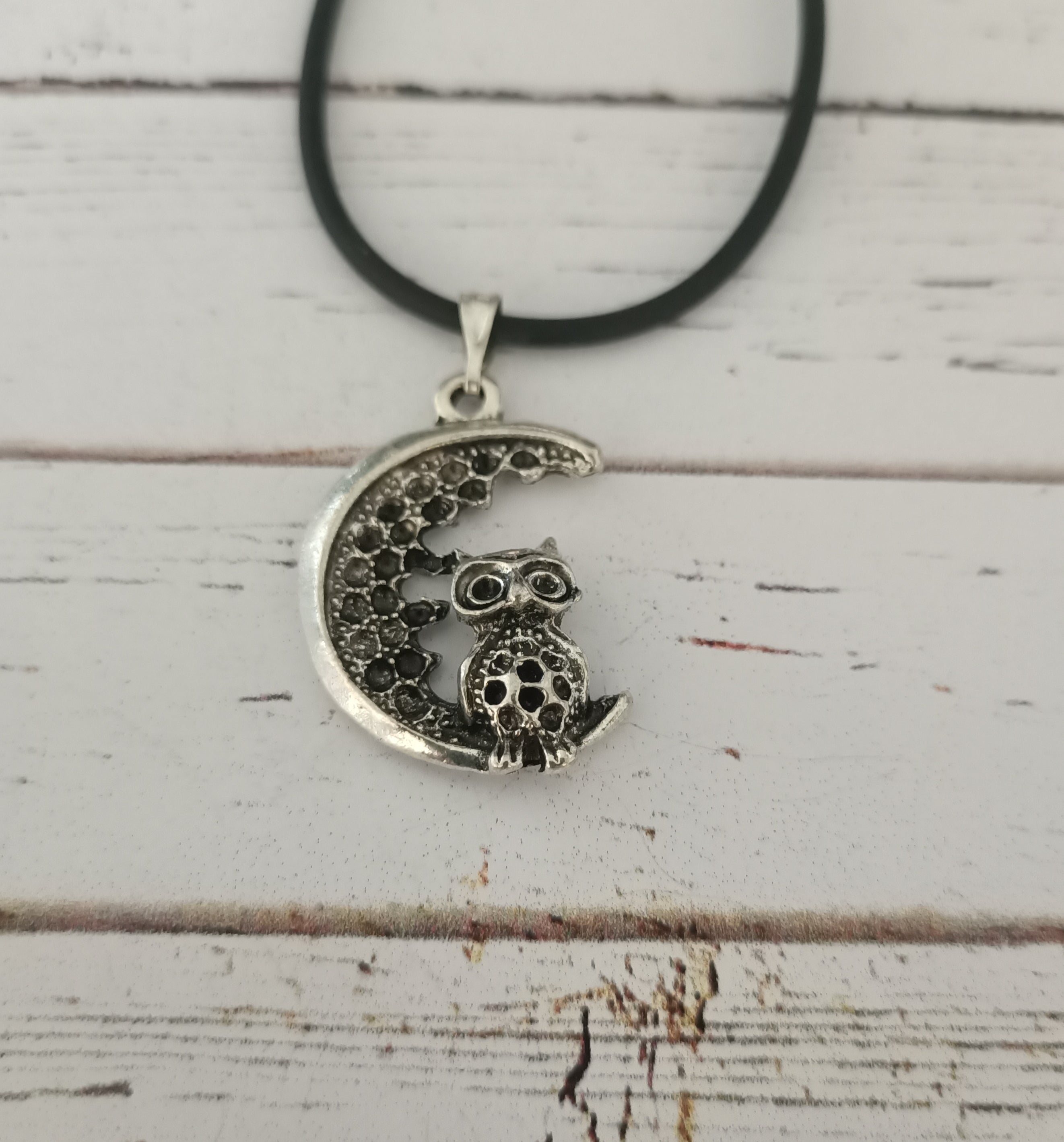 Owl and moon necklace