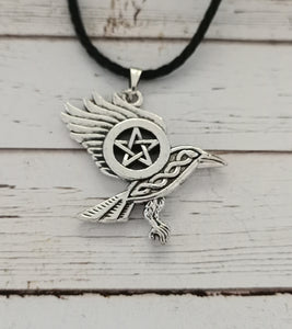 Pentagram raven necklace