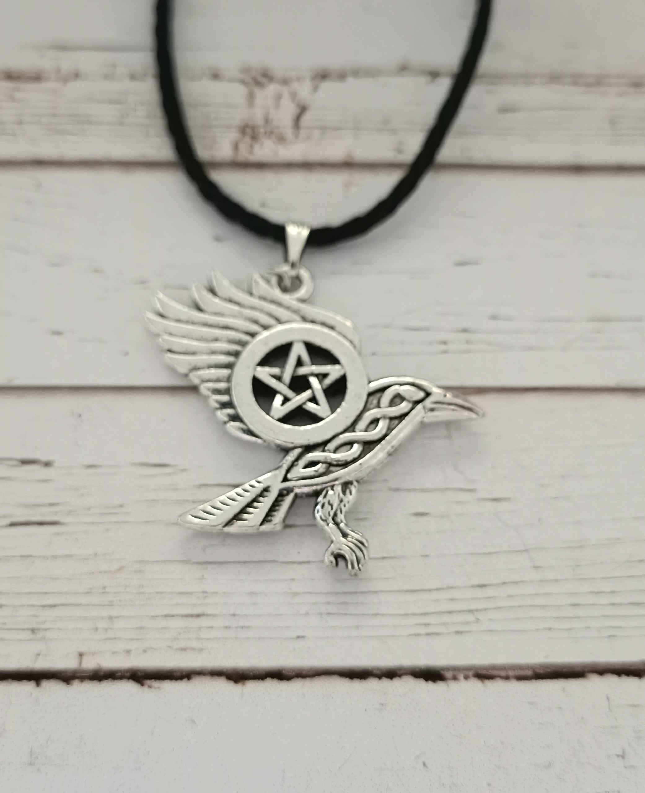 Pentagram raven necklace