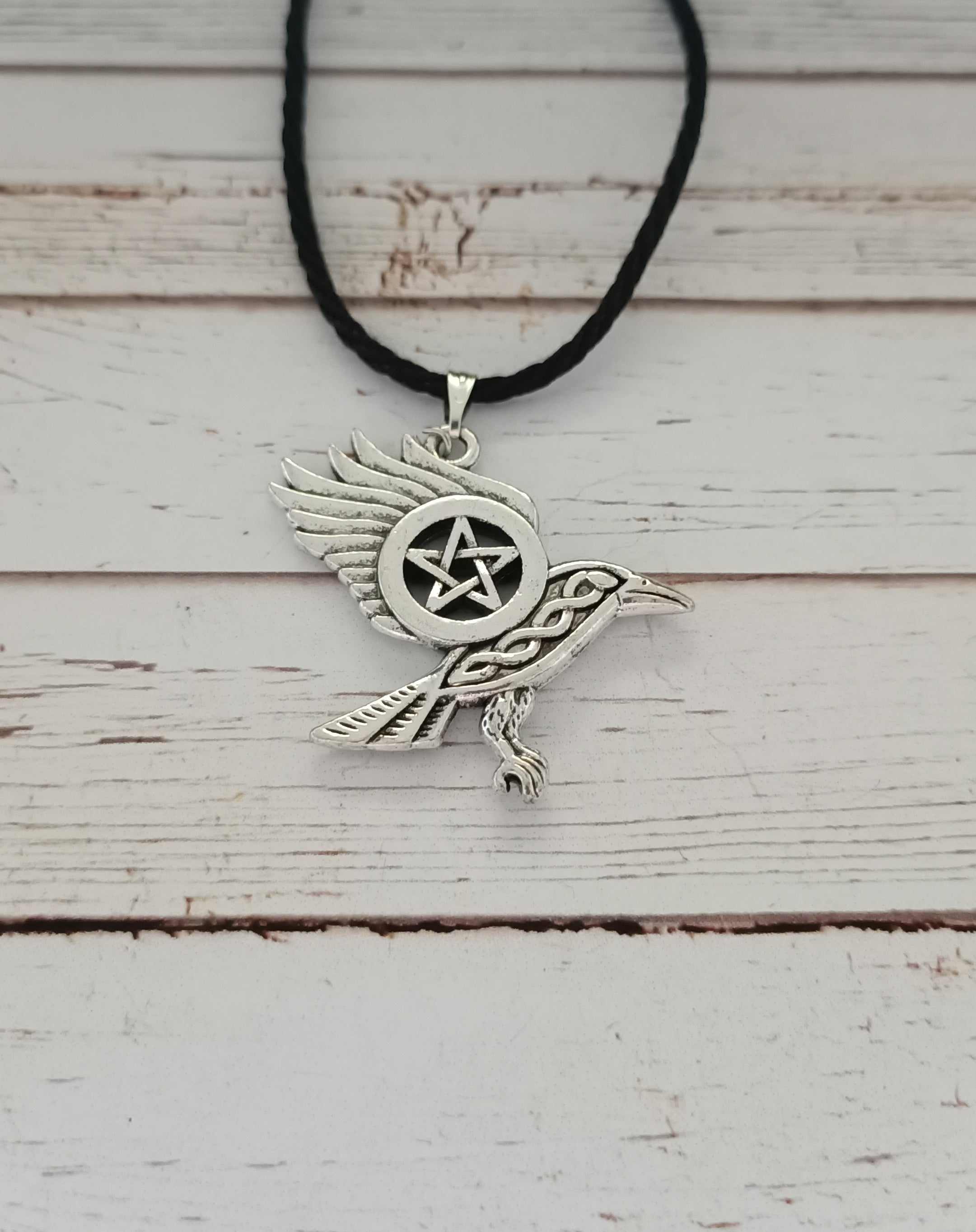 Pentagram raven necklace