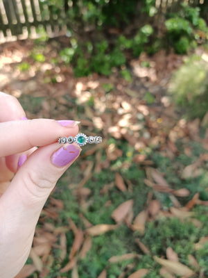 Sterling Silver Emerald Marcasite ring